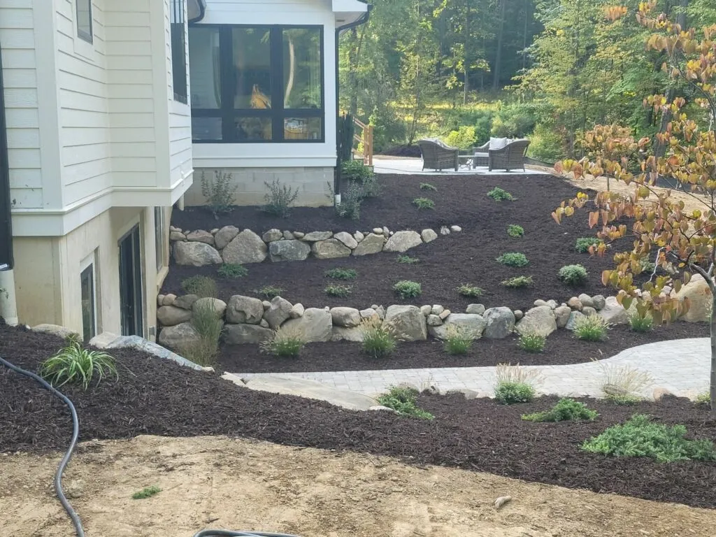 Freshly landscaped residential yard
